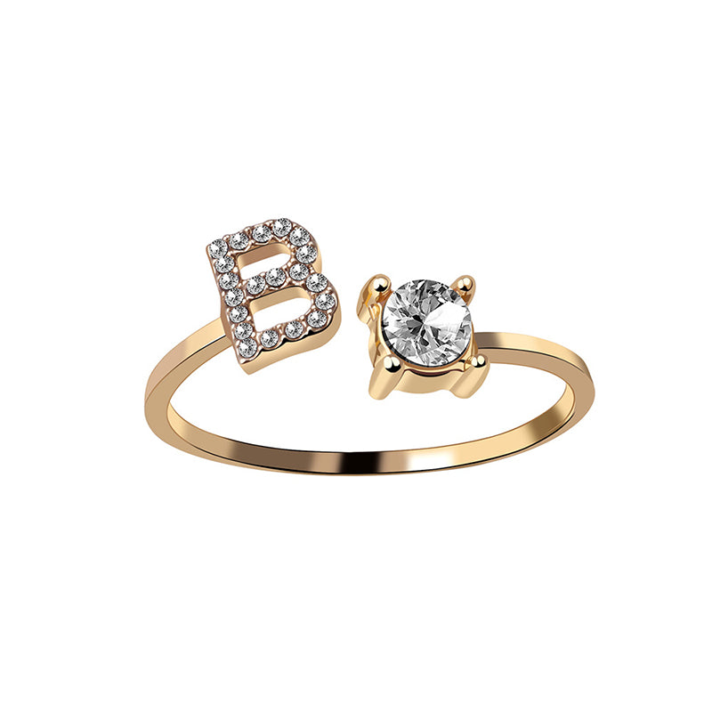 A-Z Letter Gold Color Metal Adjustable Opening Ring